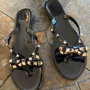 Gold Studded Patent Leather Sandals